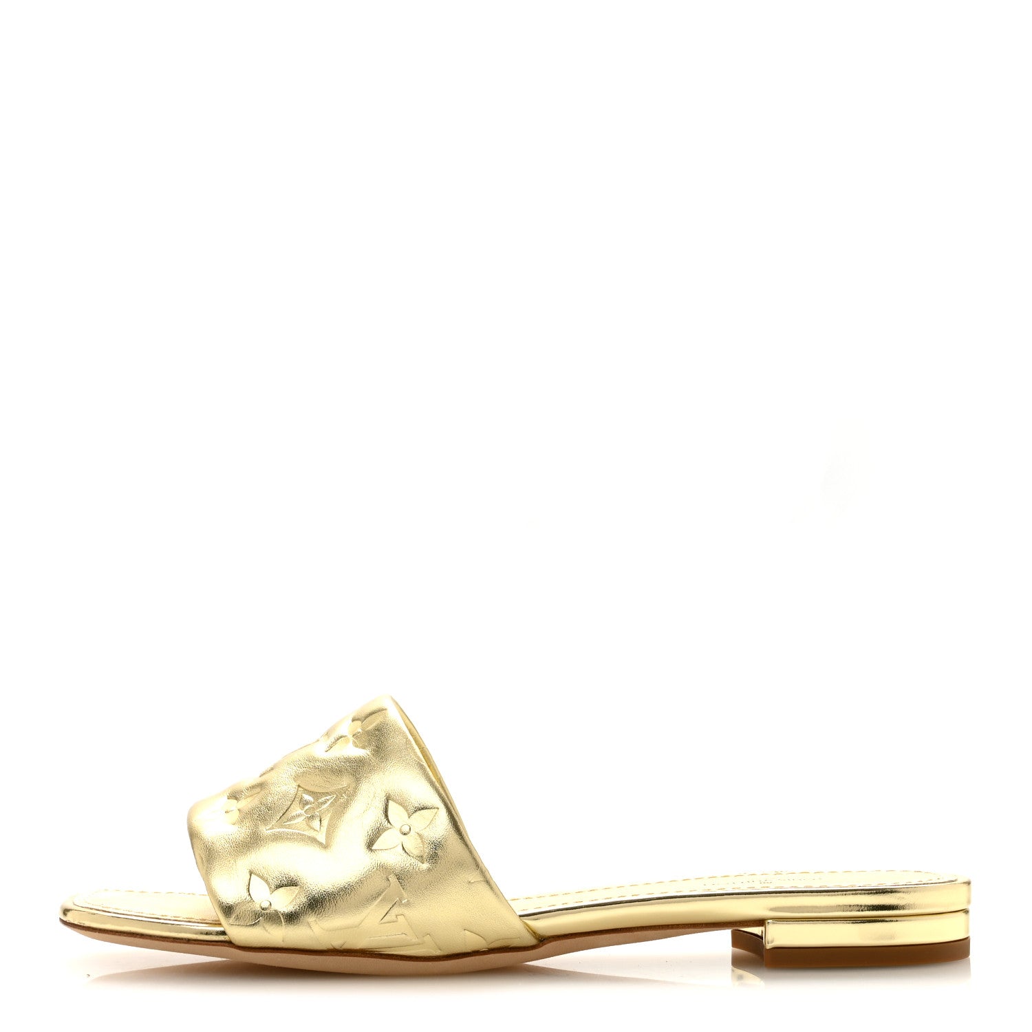 Louis Vuitton Metallic Lambskin Embossed Monogram Revival Flat Mules 38 Gold 1 of 10