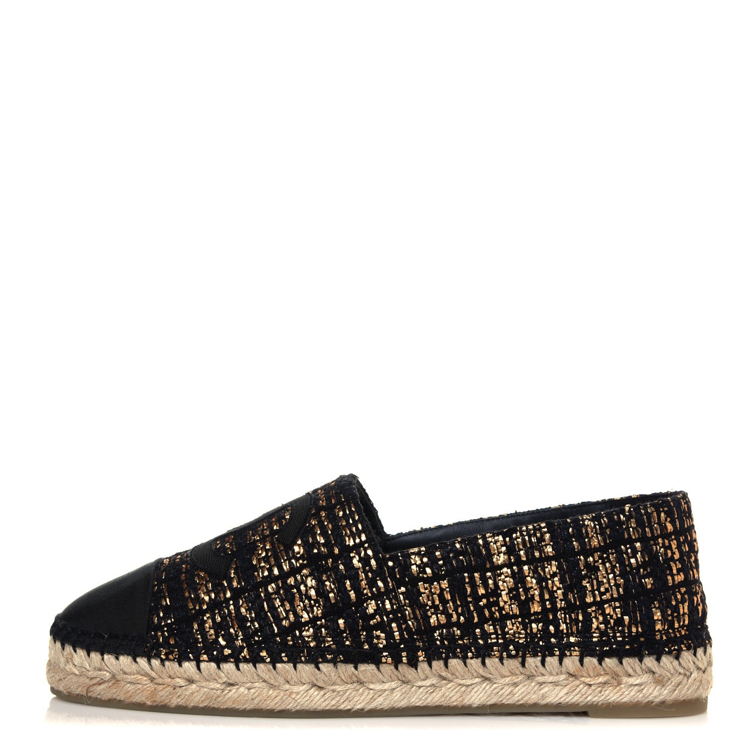 Chanel Metallic Tweed Grosgrain CC Espadrilles 39 Black Gold 2 of 15