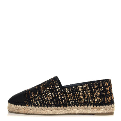 Chanel Metallic Tweed Grosgrain CC Espadrilles 39 Black Gold 2 of 15