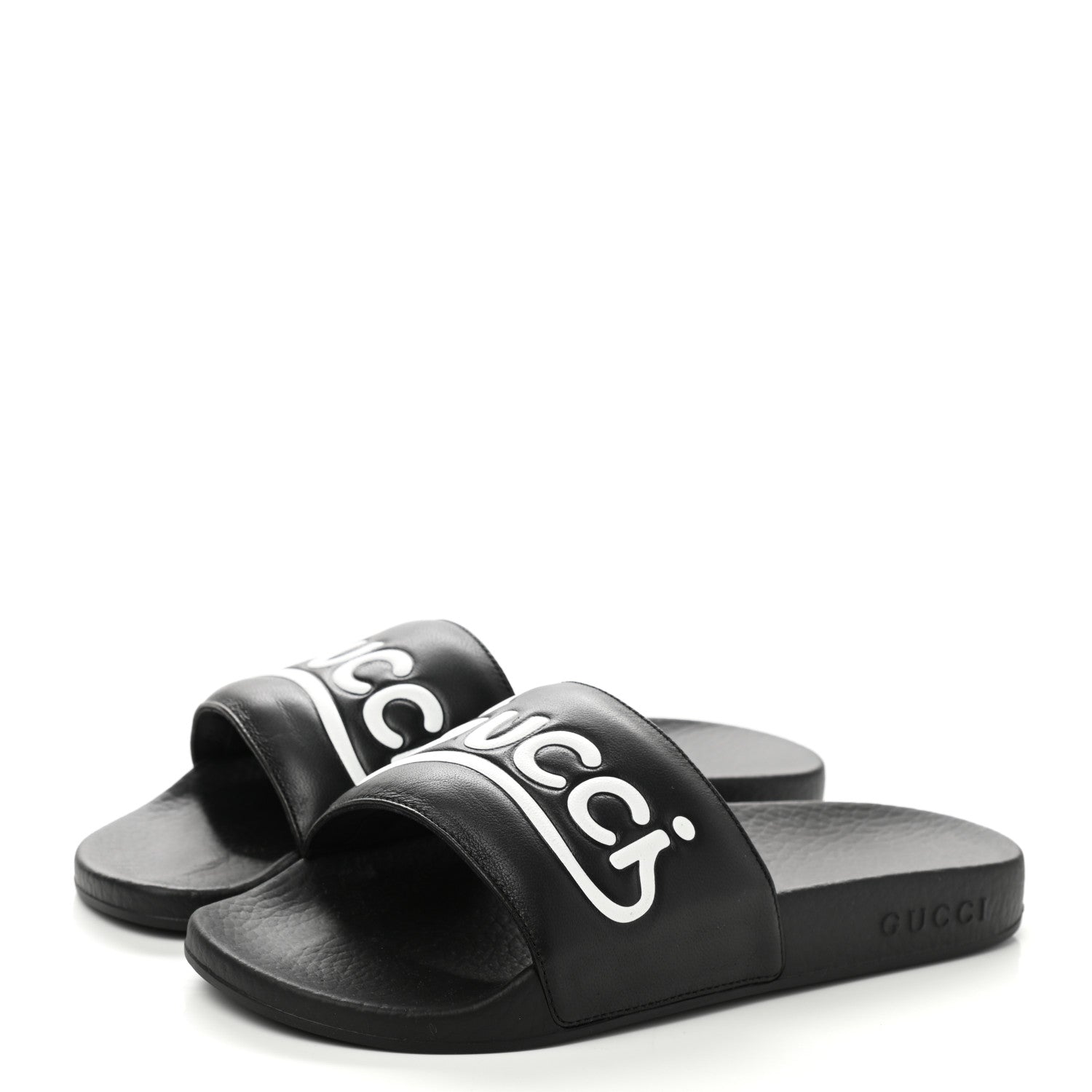 Gucci Nappa Cat Logo Womens Pursuit Slide Sandals 37 Black 3 of 7
