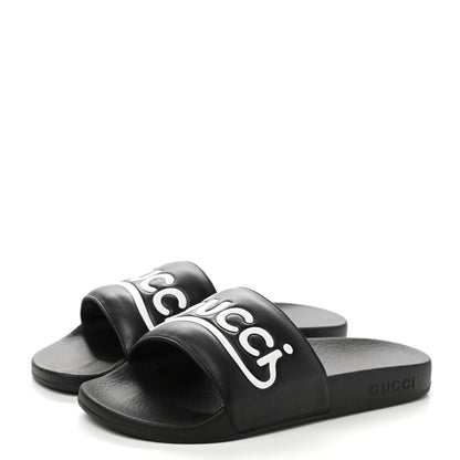 Gucci Nappa Cat Logo Womens Pursuit Slide Sandals 37 Black 3 of 7