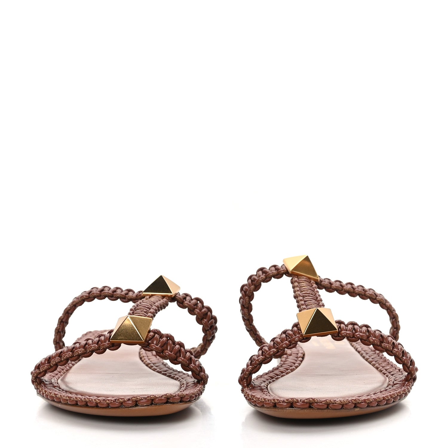 Valentino Garavani Calfskin Macrame Roman Stud 5mm Flat Sandals 37 Selleria 2 of 7