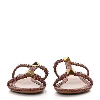 Valentino Garavani Calfskin Macrame Roman Stud 5mm Flat Sandals 37 Selleria 2 of 7