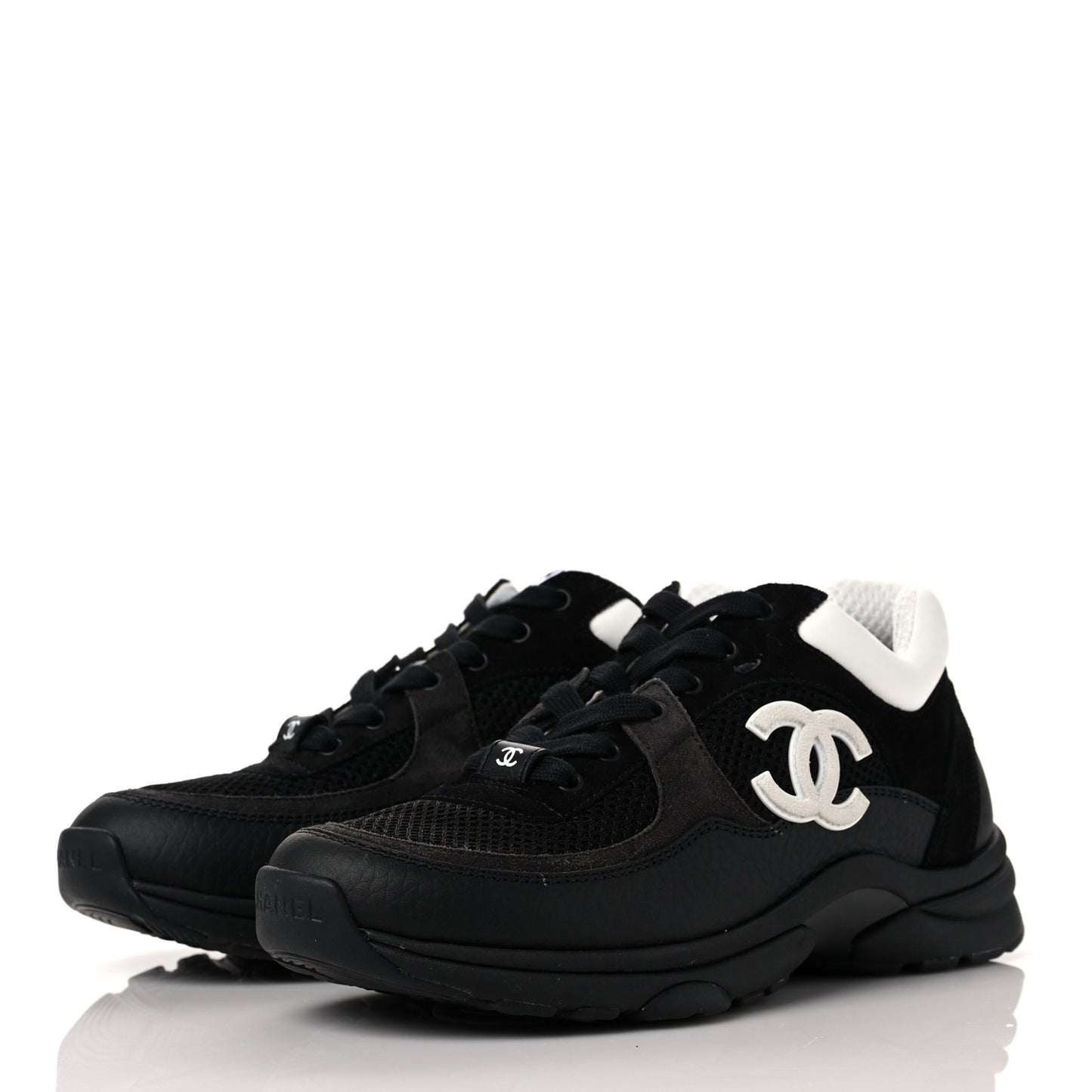 Mesh Suede Grained Calfskin Womens CC Sneakers 36.5 Black White