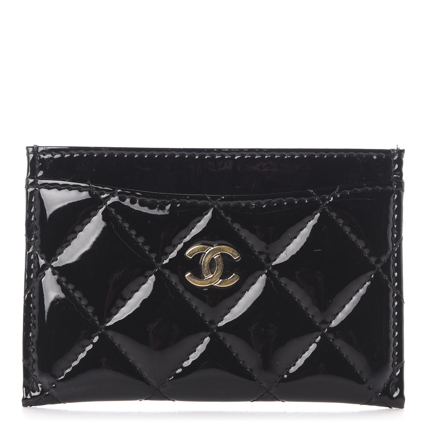 Patent Calfskin Quilted Card Holder Black