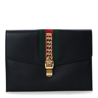 Gucci Calfskin Maxi Sylvie Clutch Black 1 of 7