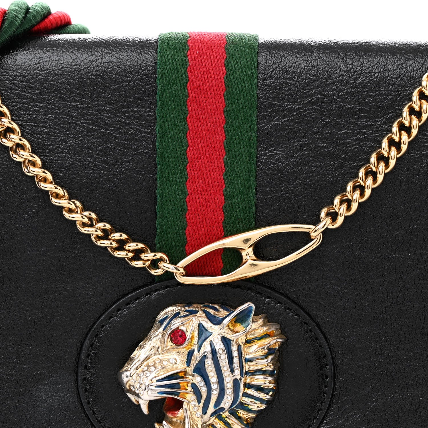 Gucci Textured Calfskin Web Medium Rajah Slim Flap Shoulder Bag Black 8 of 11