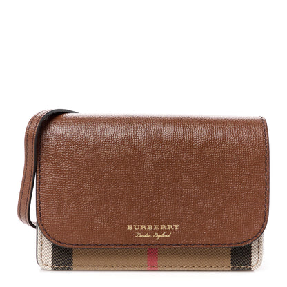 Burberry Derby Calfskin House Check Mini Hampshire Crossbody Tan 1 of 11