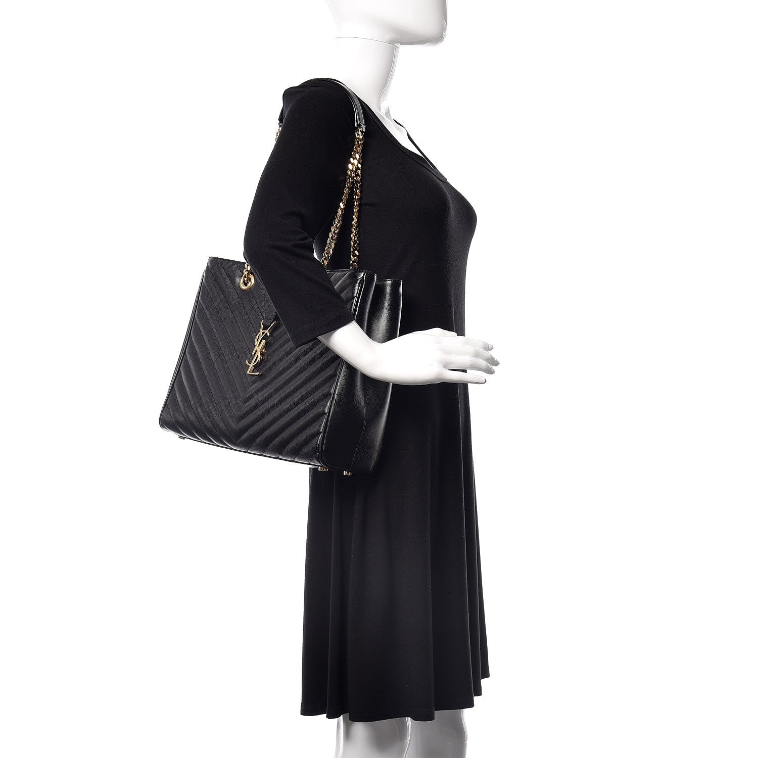 Saint Laurent Grain De Poudre Matelasse Chevron Monogram Shopping Bag Black 2 of 11