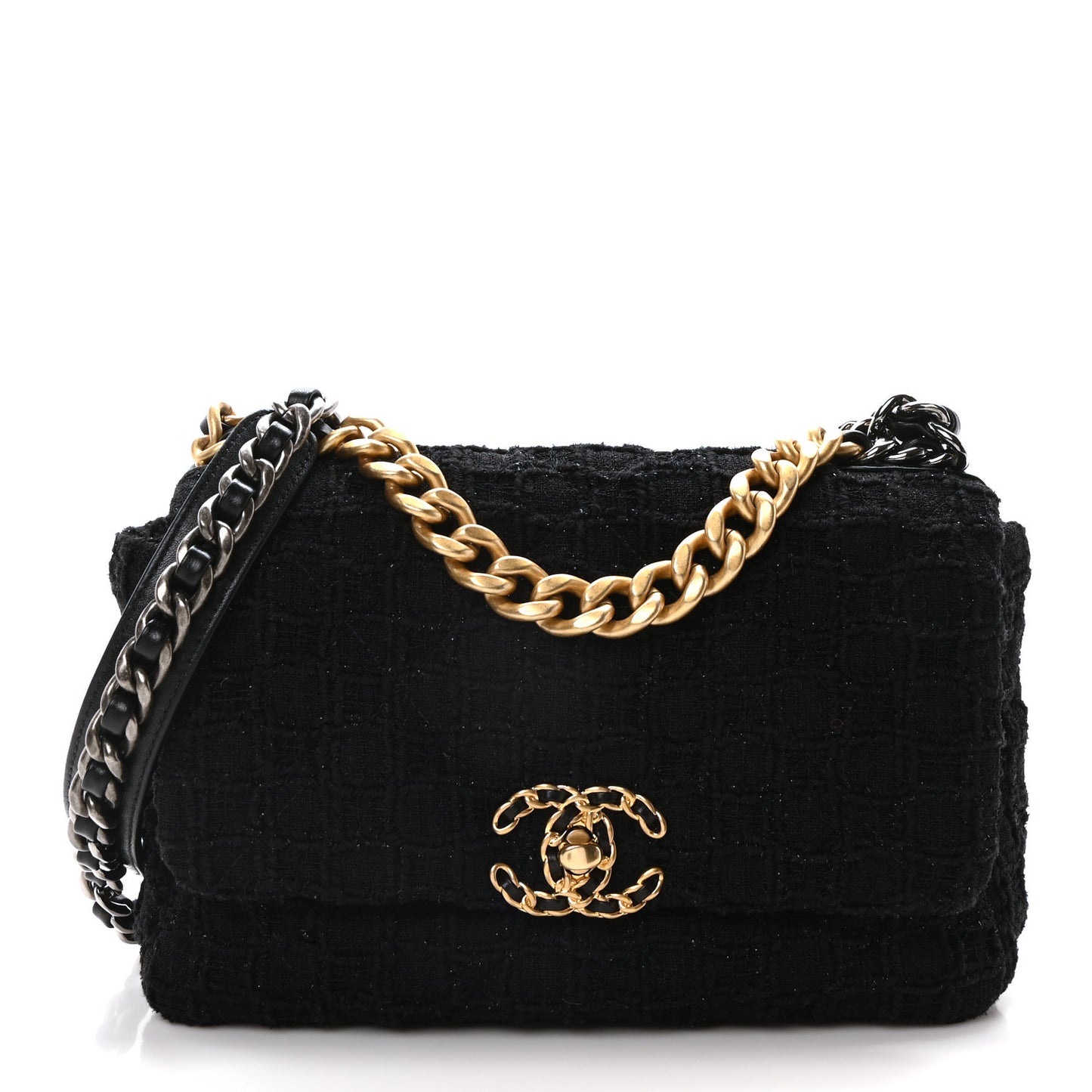Tweed Quilted Medium Chanel 19 Flap Black