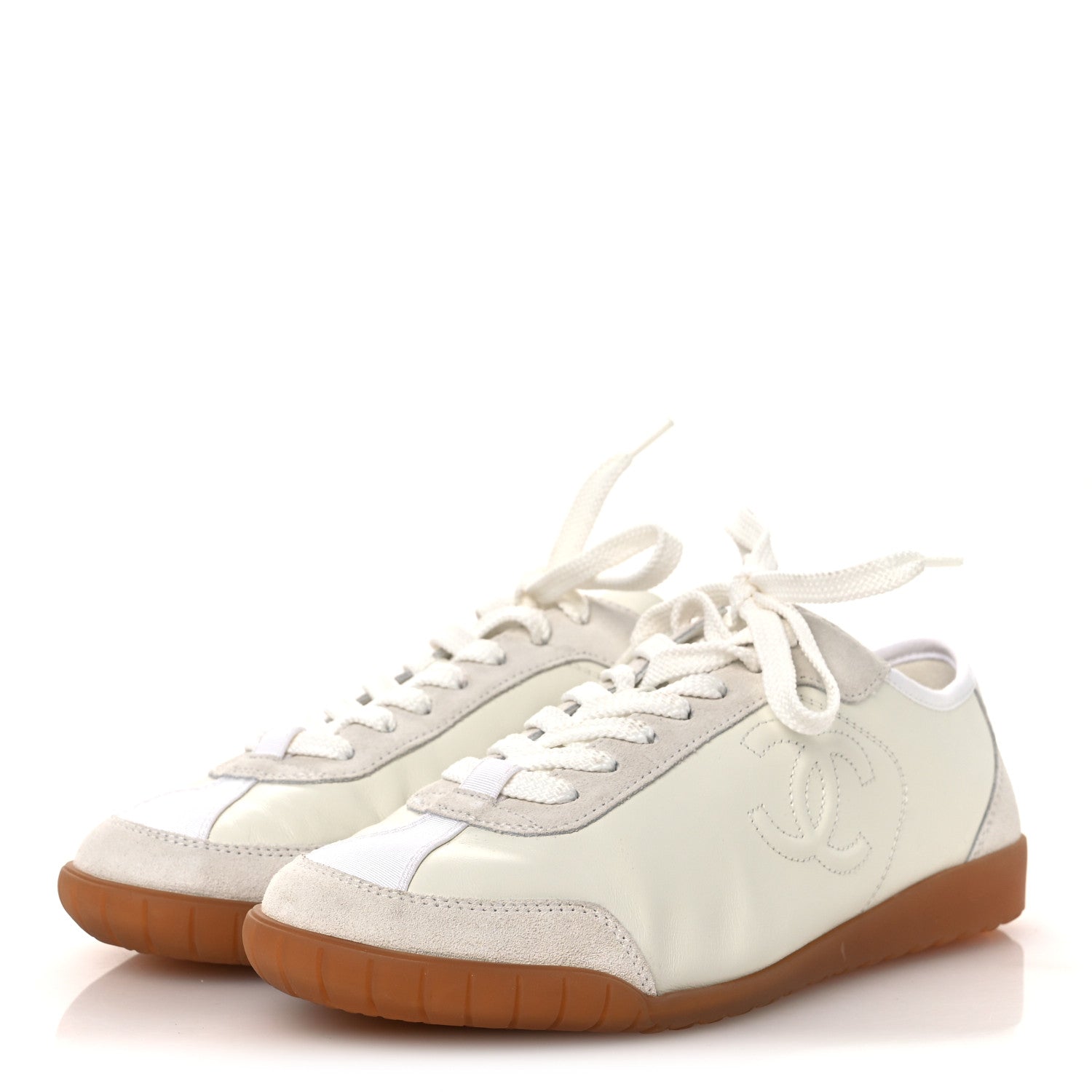 Chanel Calfskin Suede Womens CC Sneakers 39 White 4 of 11