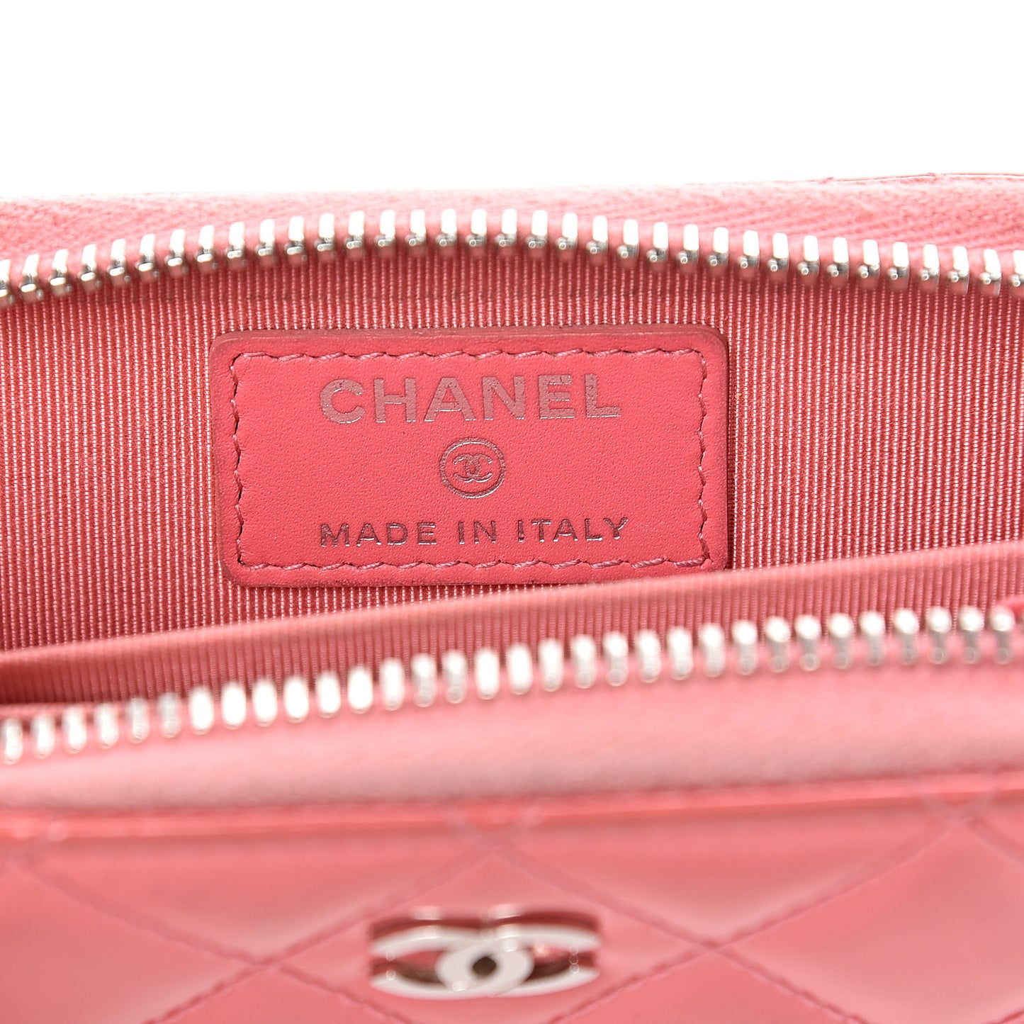 Patent Calfskin Quilted Zip Coin Purse Pink