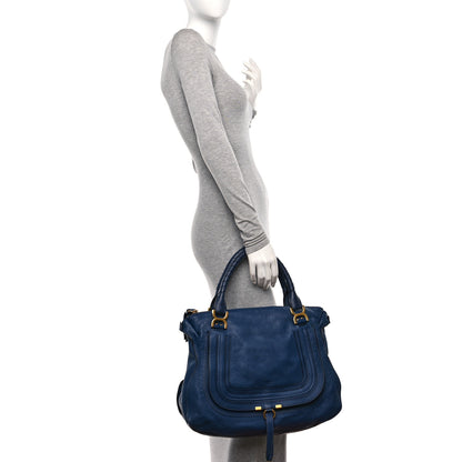 Chloe Calfskin Large Marcie Satchel Royal Navy 2 of 11