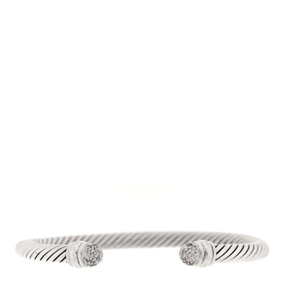 David Yurman Sterling Silver 18K White Gold Diamond 5mm Cable Classics Bracelet 1 of 3