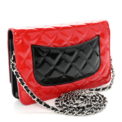Chanel Patent Quilted Bi-Color Wallet On Chain WOC Red Black 3 of 12