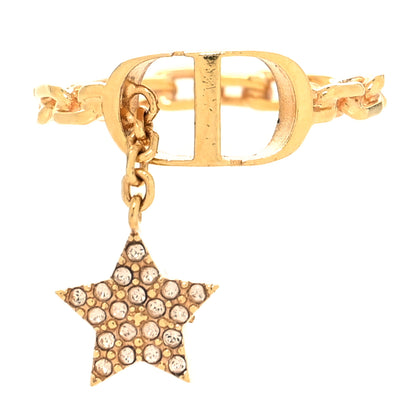 Christian Dior Metal Crystal Star CD Ring M Gold 1 of 5