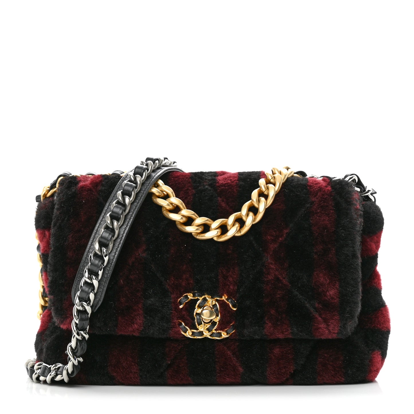 Shearling Striped Medium Chanel 19 Flap Red Black