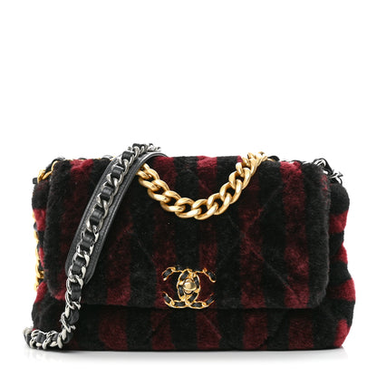 Chanel Shearling Striped Medium Chanel 19 Flap Red Black 1 of 10