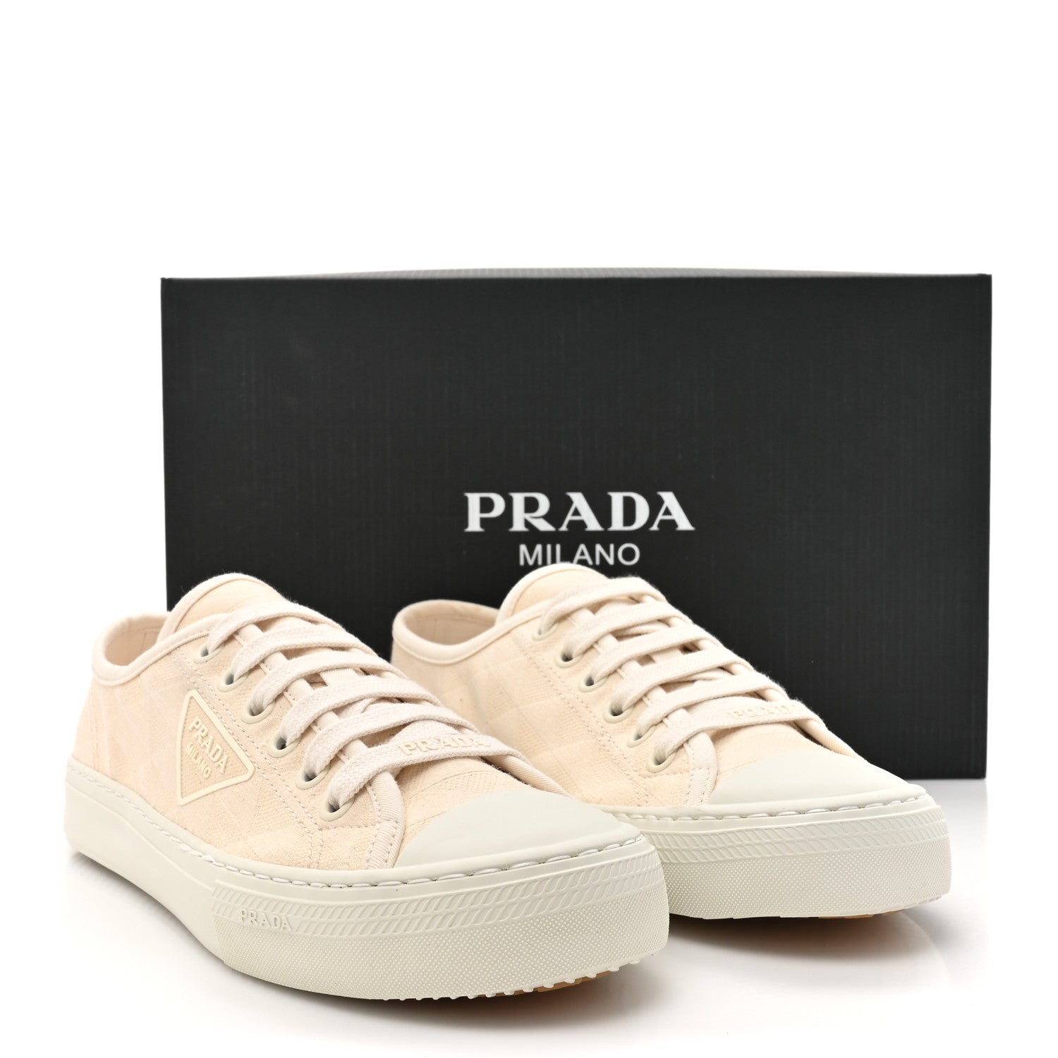 Prada Cotton Printed Triangle Mens Sneakers 8.5 Naturale 10 of 10