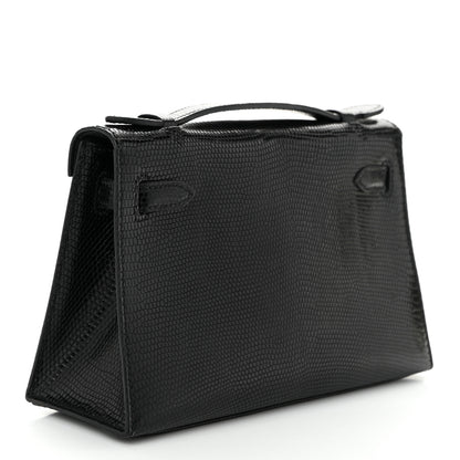 Hermes Lizard Kelly Pochette Clutch Black 3 of 11