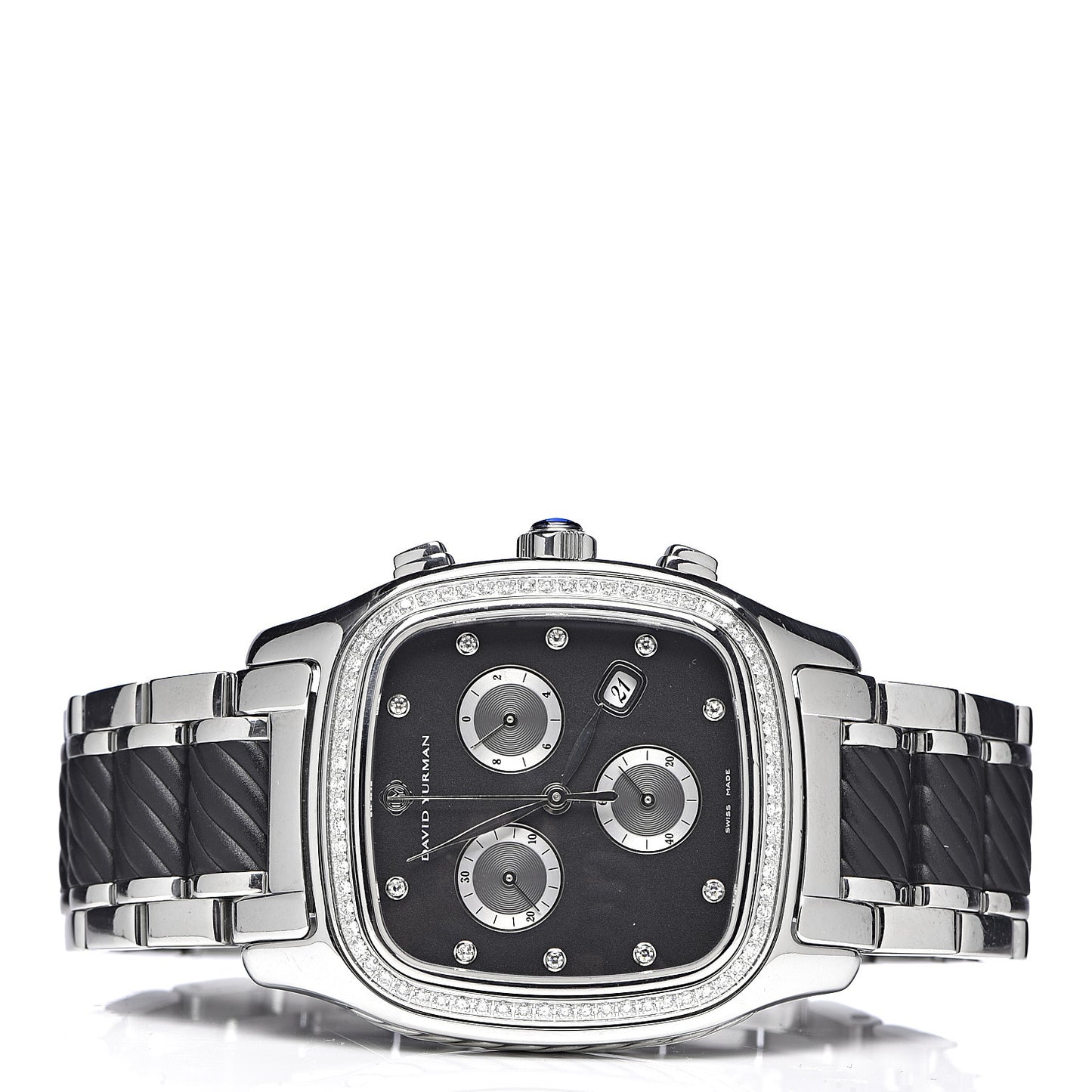 Stainless Steel Rubber Diamond Bezel 35mm Thoroughbred Chronograph Quartz Watch Black