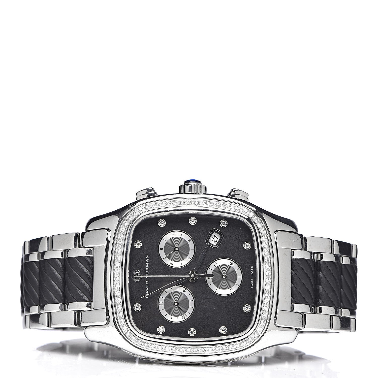 David Yurman Stainless Steel Rubber Diamond Bezel 35mm Thoroughbred Chronograph Quartz Watch Black 3 of 9