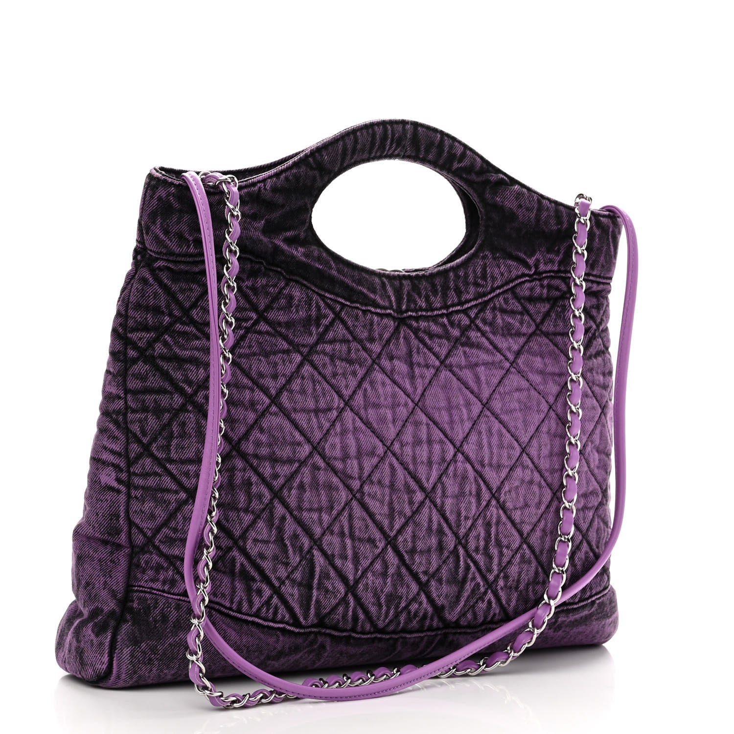 Chanel Denim Quilted Large 31 Denimpression Shopping Bag Purple Black 3 of 10