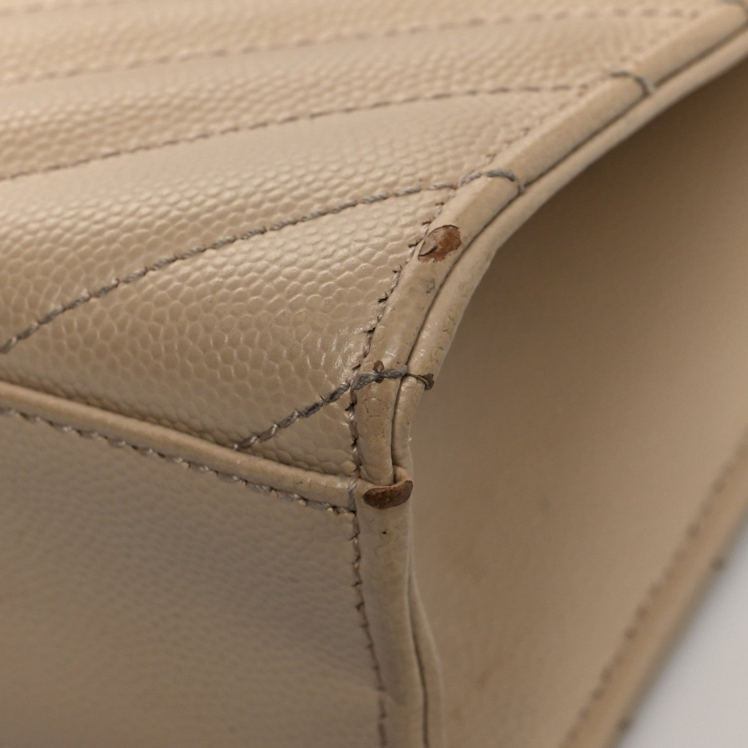 Saint Laurent Grain De Poudre Matelasse Chevron Large Monogram Satchel Dark Beige 9 of 14