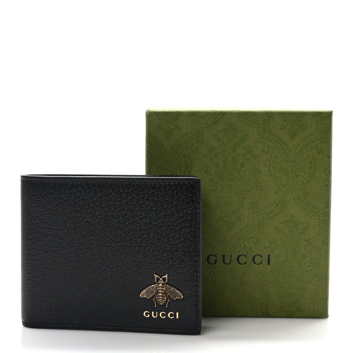 Calfskin Bee Bi-Fold Wallet Black