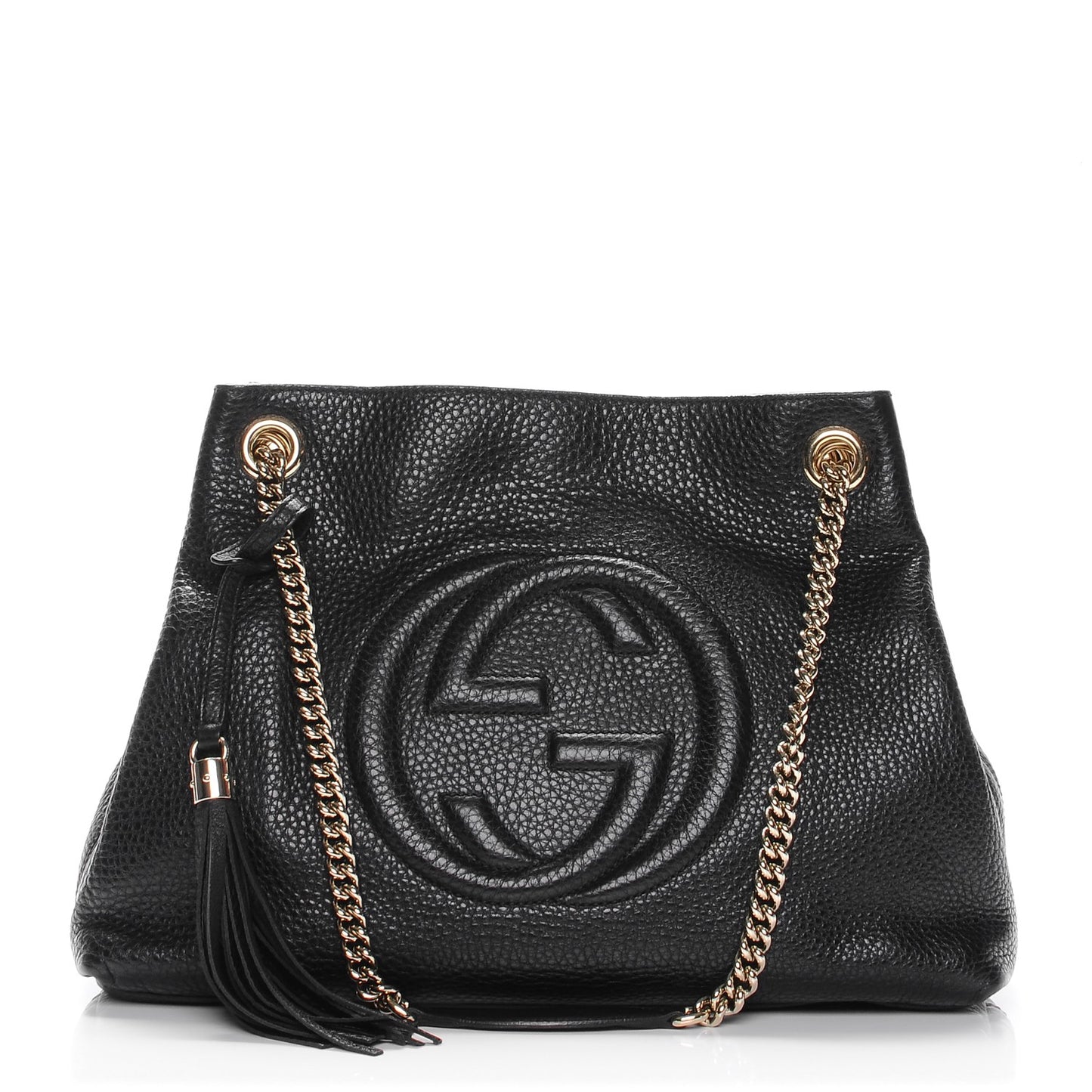 Pebbled Calfskin Medium Soho Chain Shoulder Bag Black