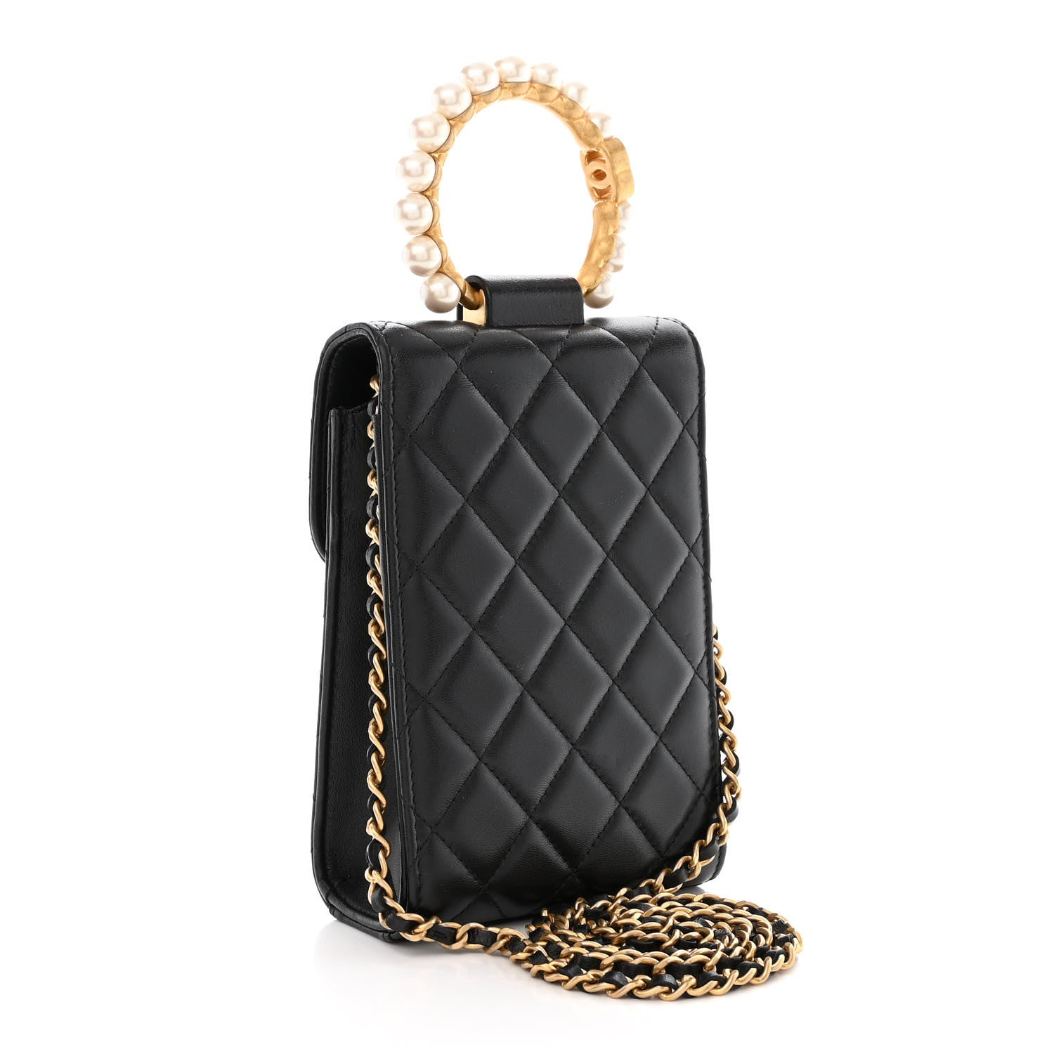 Chanel Lambskin Quilted Pearl Crown Phone Holder Black 3 of 11