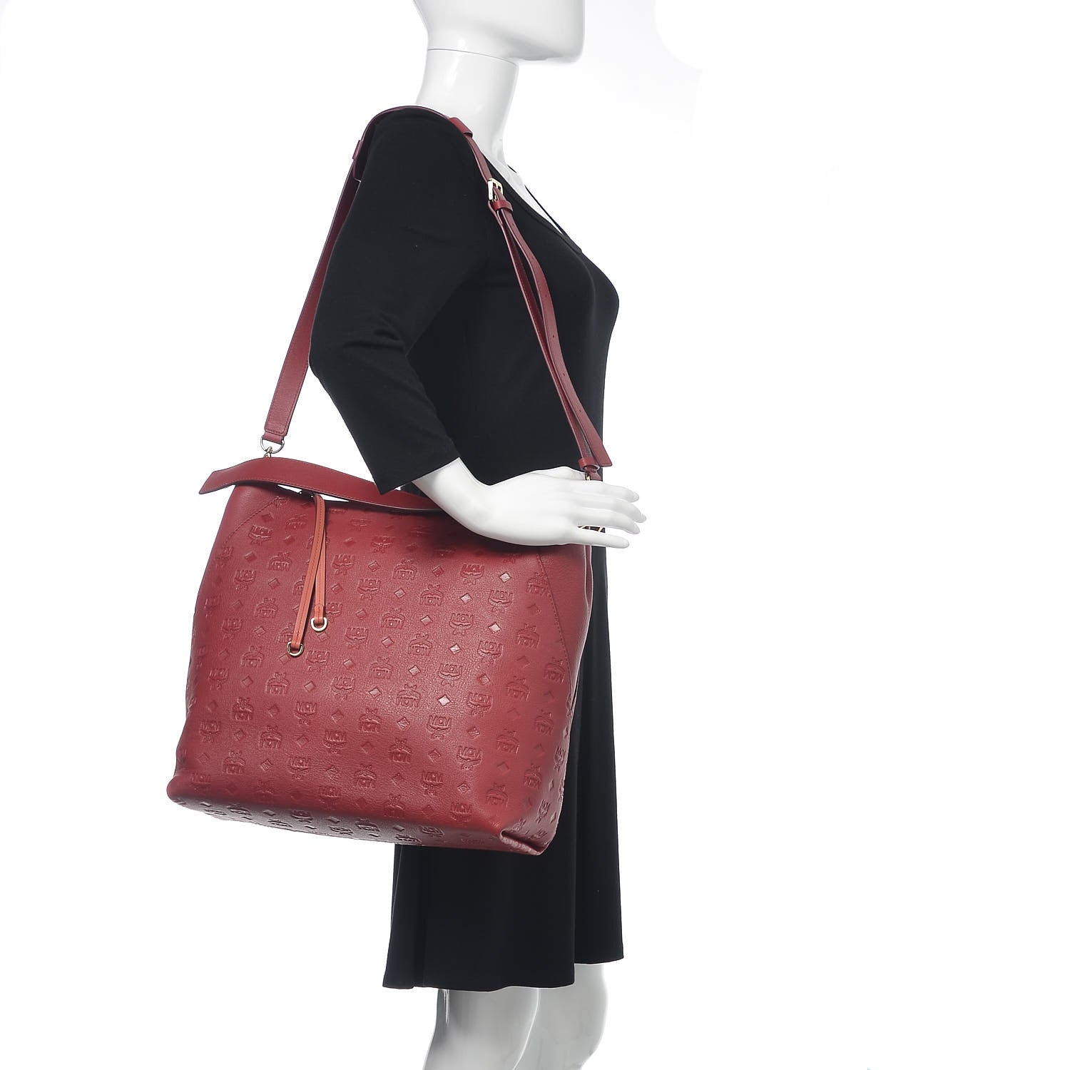 MCM Calfskin Ottomar Monogram Large Klara Hobo Ruby Red 2 of 10