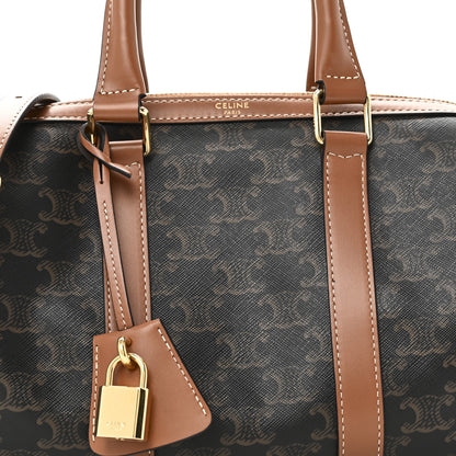 Celine Triomphe Canvas Calfskin Medium Boston Bag Tan 8 of 10