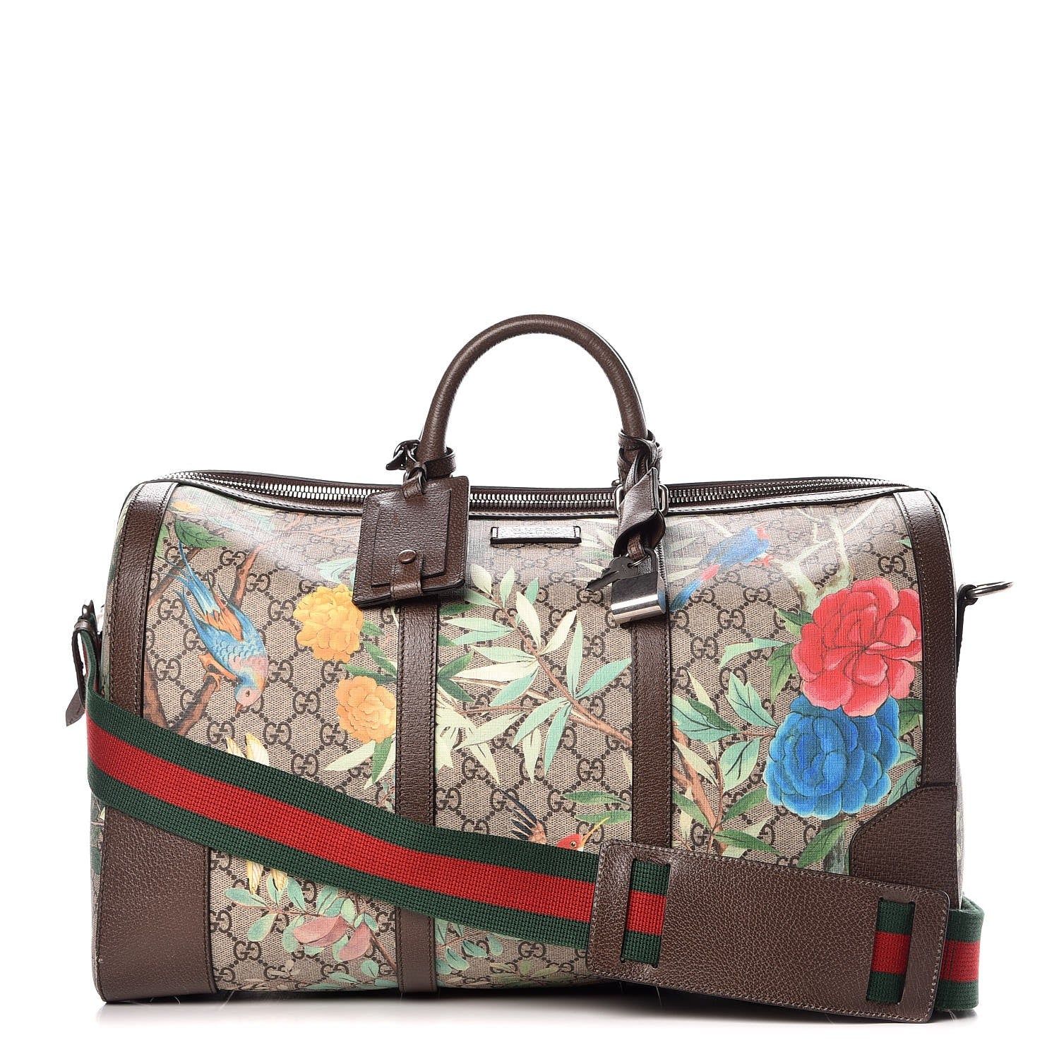 Gucci GG Supreme Monogram Tian Web Medium Duffle Beige Multicolor New Acero 1 of 12