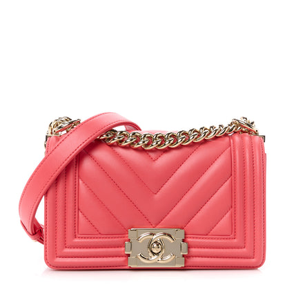 Chanel Lambskin Chevron Quilted Small Boy Flap Dark Pink 1 of 11