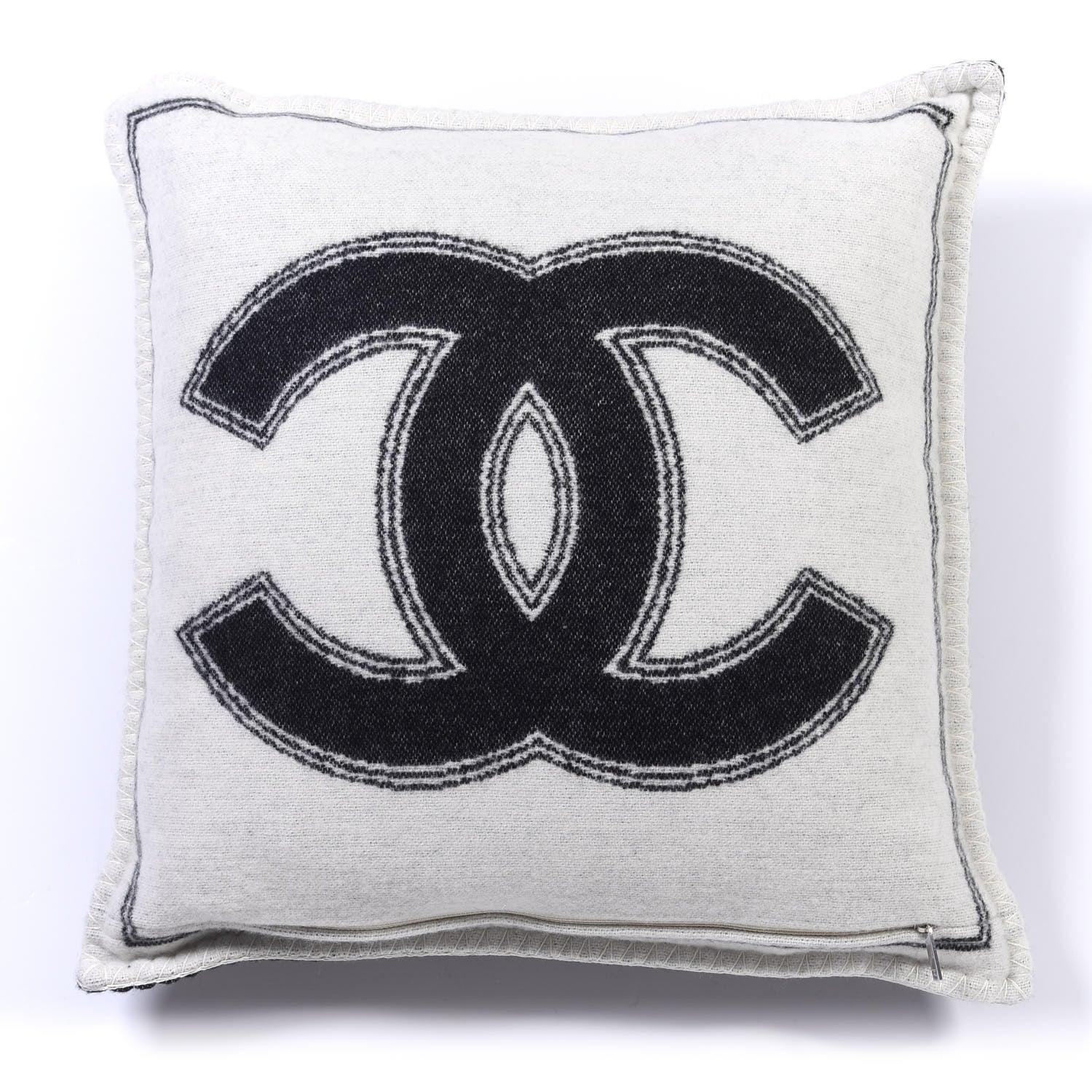 Chanel Merino Wool Cashmere CC Pillow Black Beige 2 of 2