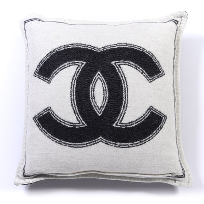 Chanel Merino Wool Cashmere CC Pillow Black Beige 2 of 2