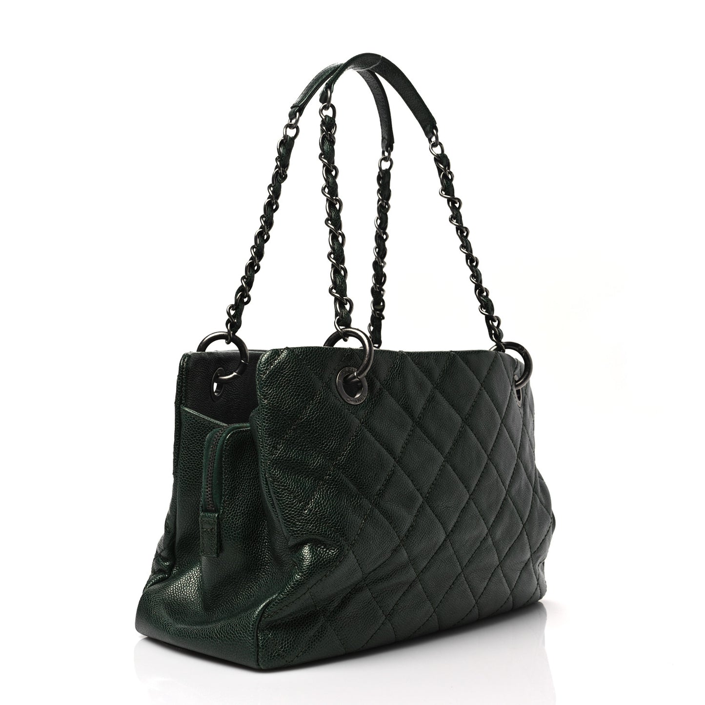 Caviar Quilted Chic Shopping Tote Green