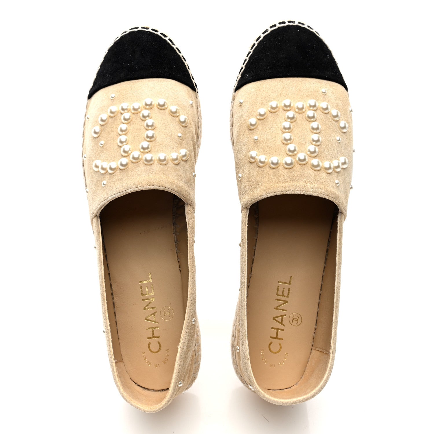 Chanel Suede Pearl CC Espadrilles 40 Beige Black 2 of 10