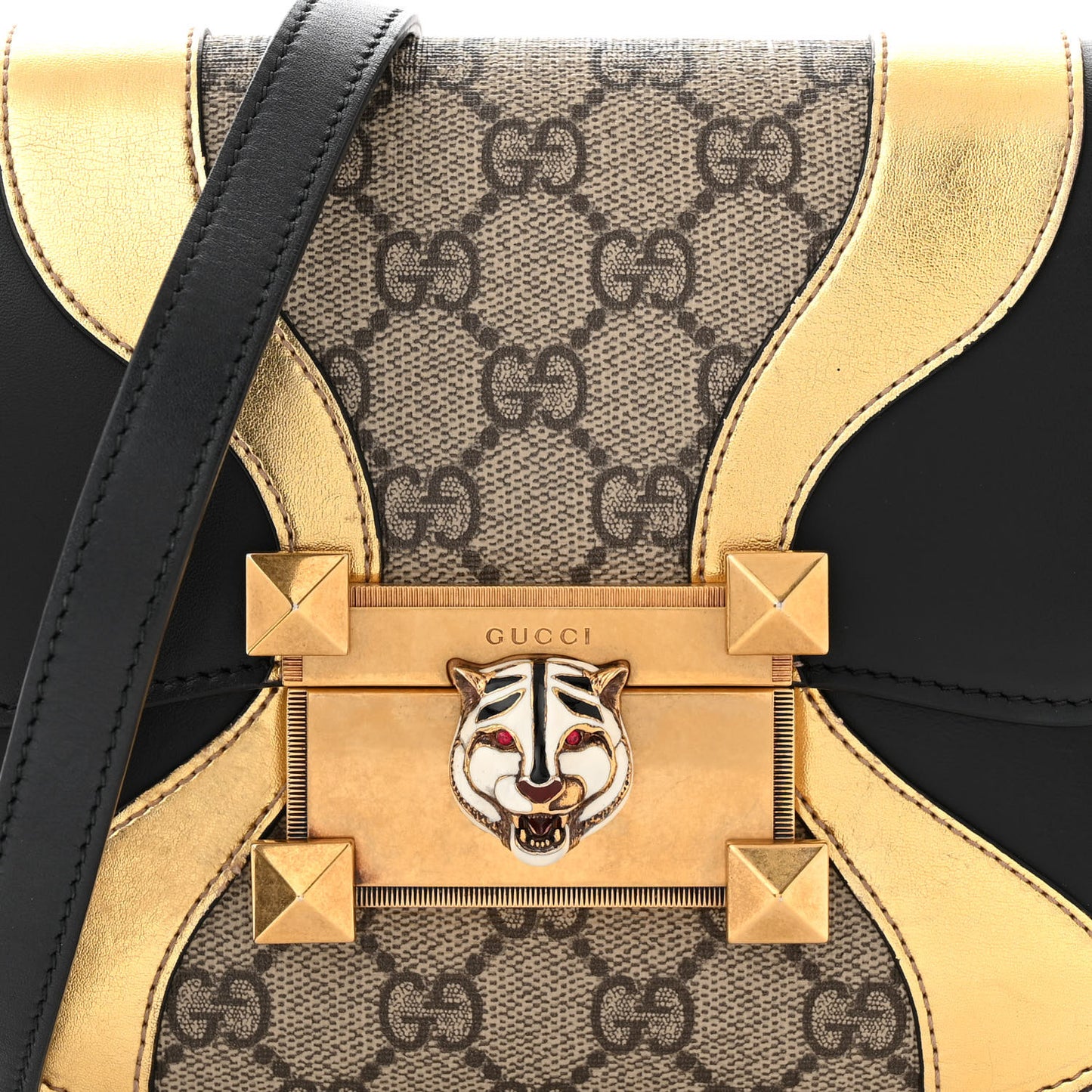 GG Supreme Monogram Small Osiride Shoulder Bag Black Gold