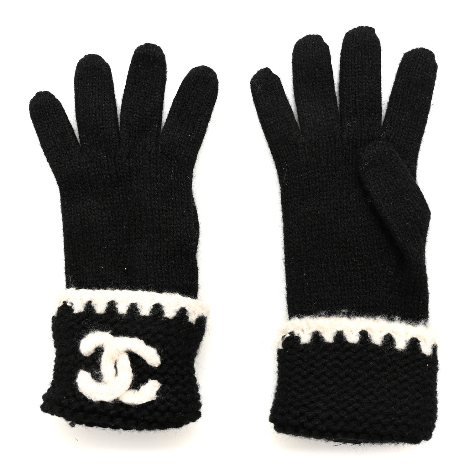Chanel Wool Cashmere Silk Logo Gloves Black 1 of 4