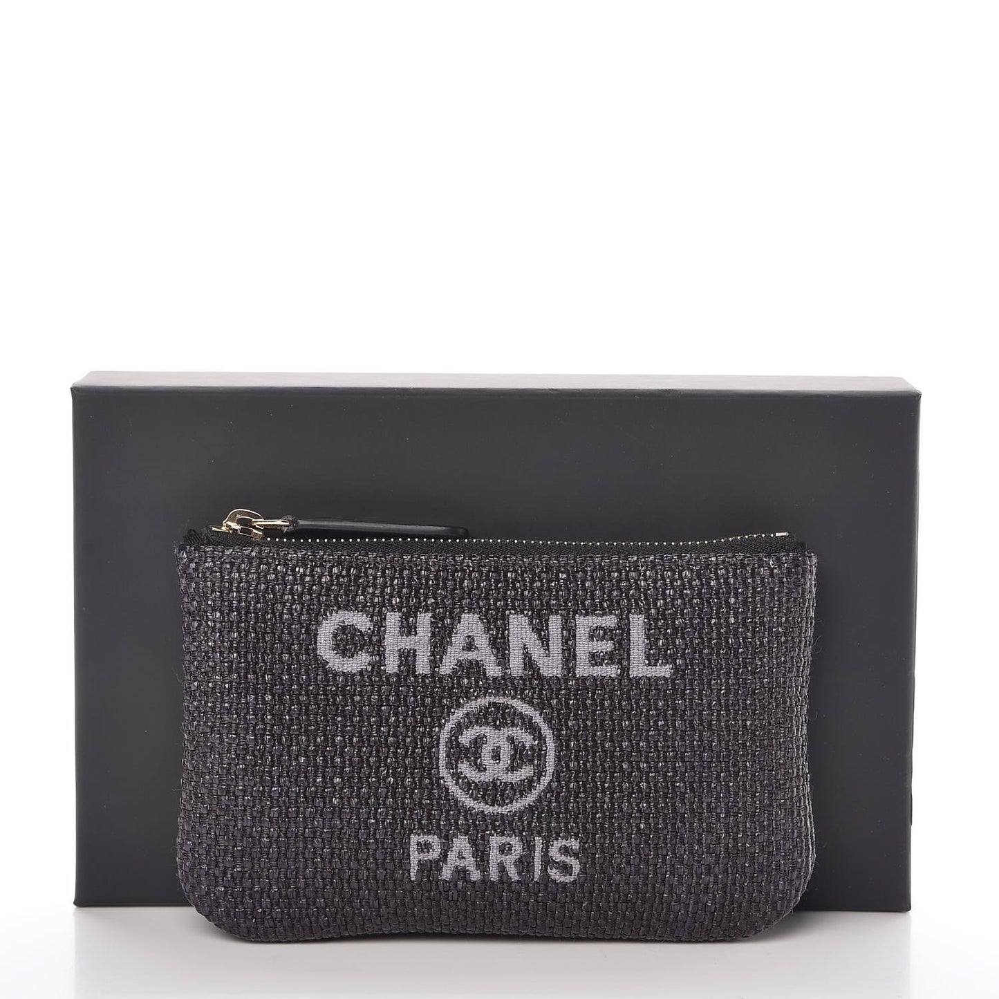 Woven Straw Raffia Deauville Cosmetic Pouch Black