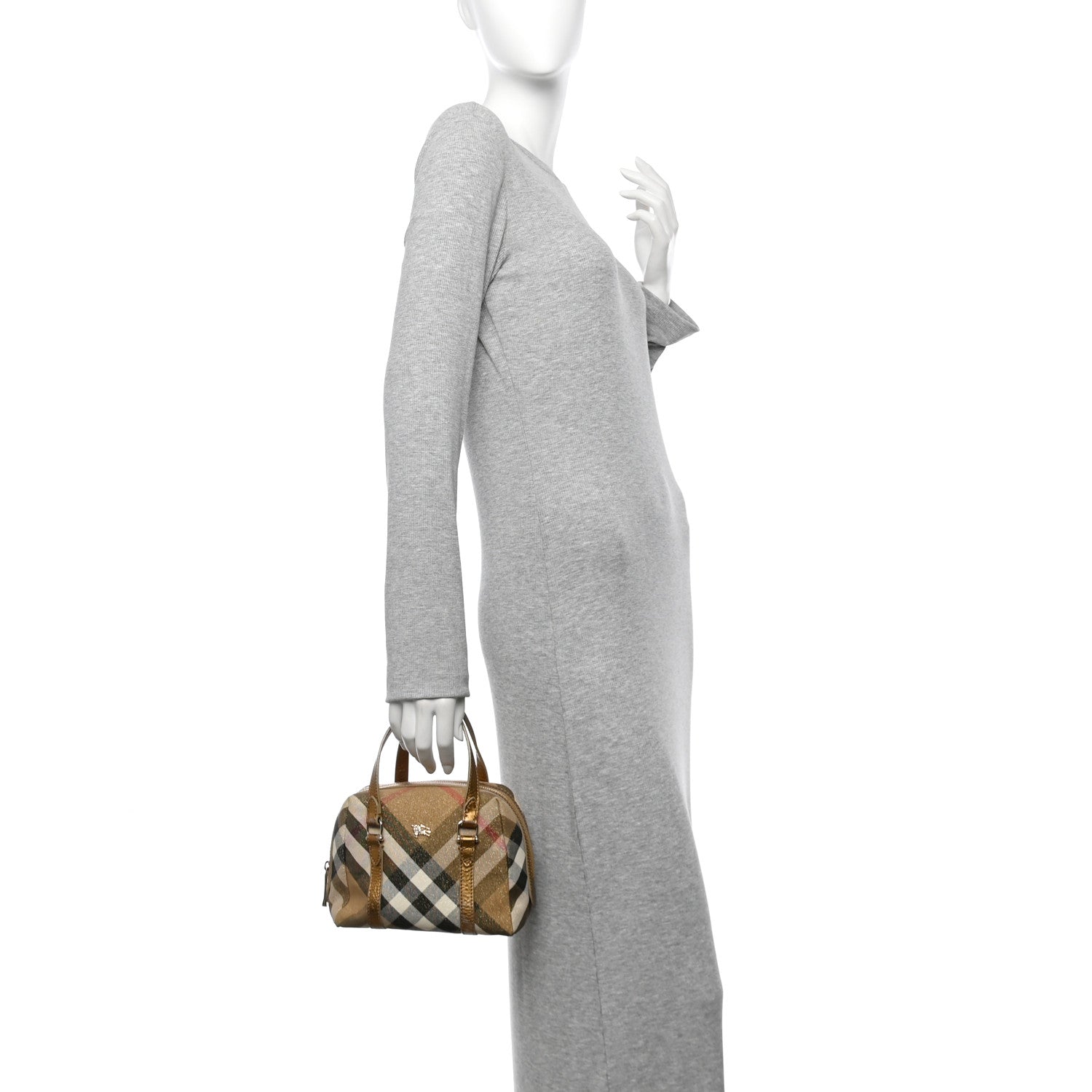 Burberry Shimmer Check Mini Boston Bag Gold 2 of 11