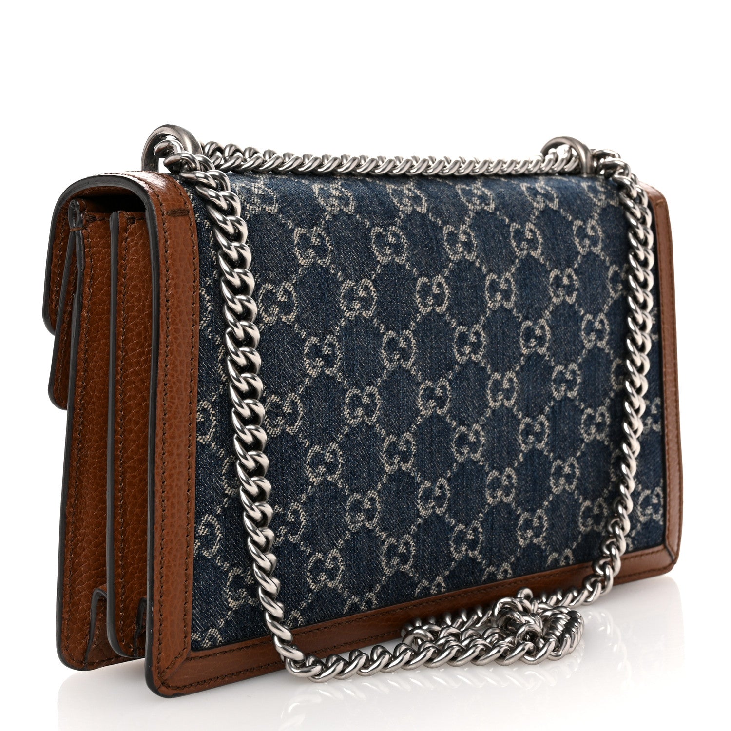 Gucci New Denim GG Monogram Dollar Calfskin Enamel Small Dionysus Shoulder Bag Blue Tea Cuir Epilog Electric Blue 3 of 11