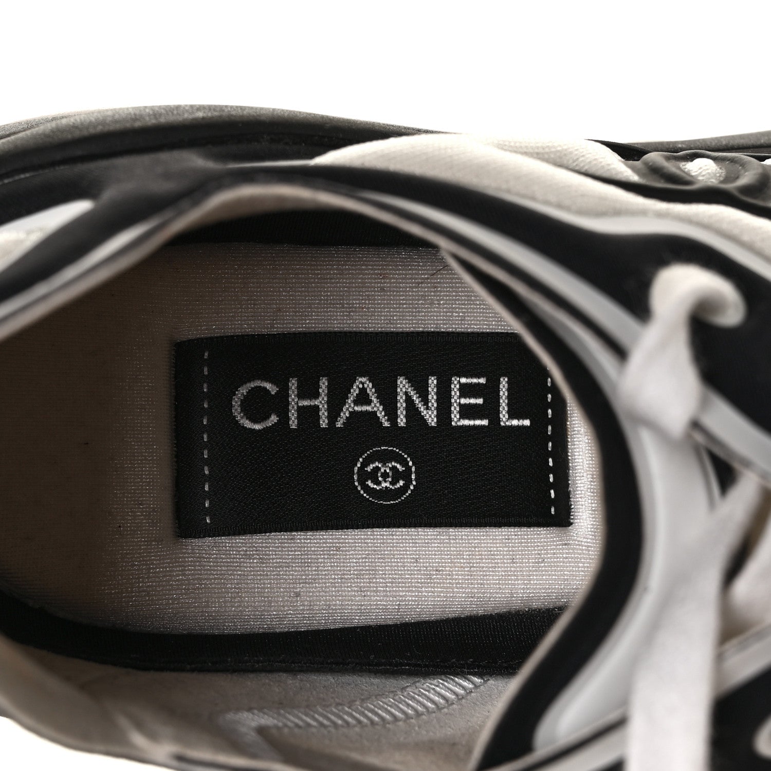 Chanel Lycra Womens CC Sneakers 38.5 White Black 6 of 6