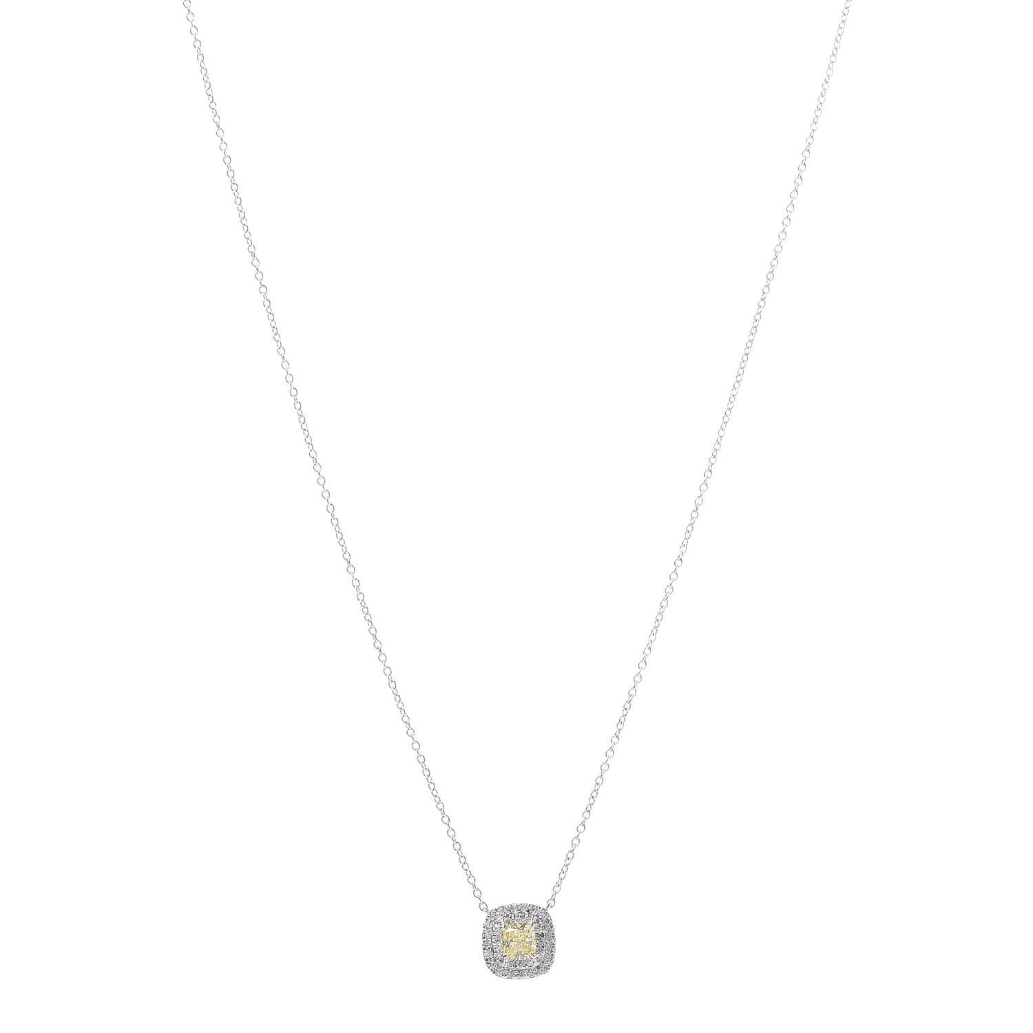 Tiffany Platinum Fancy Intense Yellow Diamond .33ct Soleste Pendant Necklace 1 of 8
