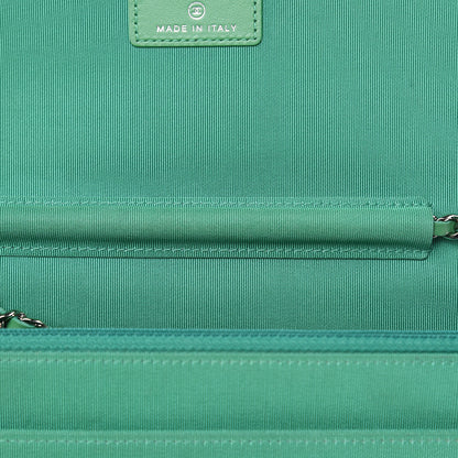 Chanel Tweed Fringe Wallet On Chain WOC Black Green 9 of 11
