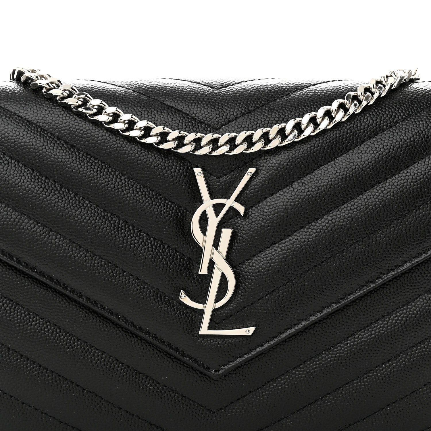 Saint Laurent Grain De Poudre Matelasse Chevron Monogram Chain Wallet Black 8 of 11