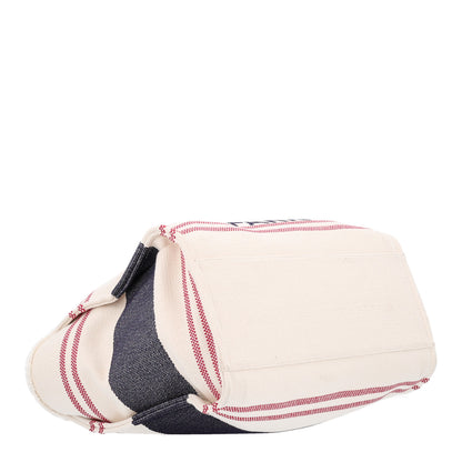 Chanel Striped Canvas Medium Deauville Tote Ecru Red Blue 4 of 10