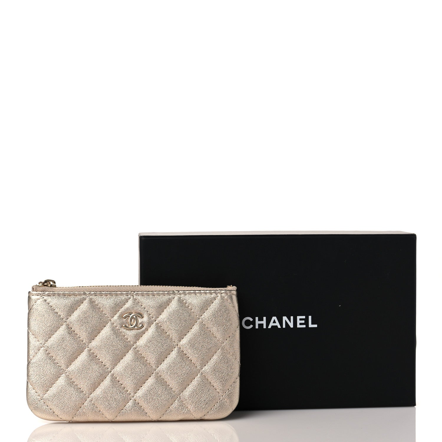 Chanel Metallic Lambskin Quilted Small Cosmetic Case Gold 10 of 10